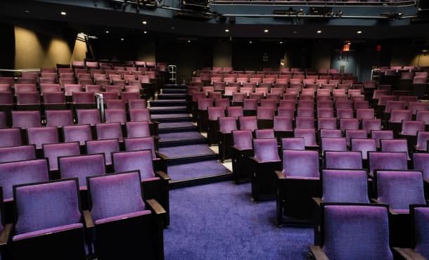 The empty orchestra section of the Laura Pels Theatre.