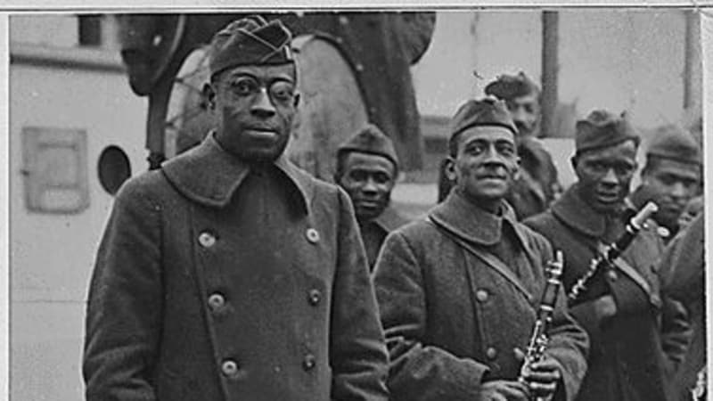 James Reese Europe in military uniform with his band