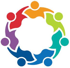 Remote Arts Learning Partnership logo. A circle made of little people figures with their arms around each other. Each person is a different color of the rainbow.