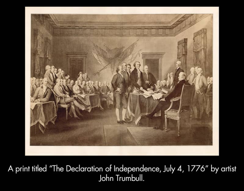 A Print Titled The Declaration Of Independence July 4 1776 By Artist John Trumbull. 