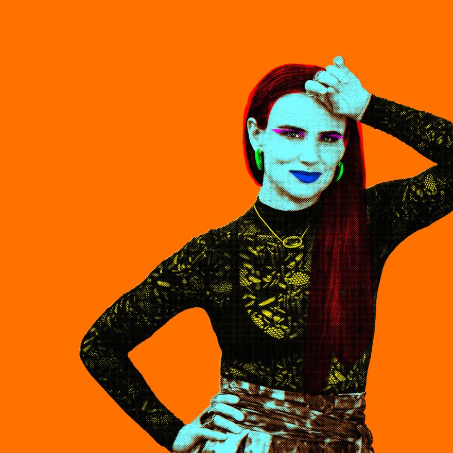 Juliette Lewis photograph stylized with vibrant colors.