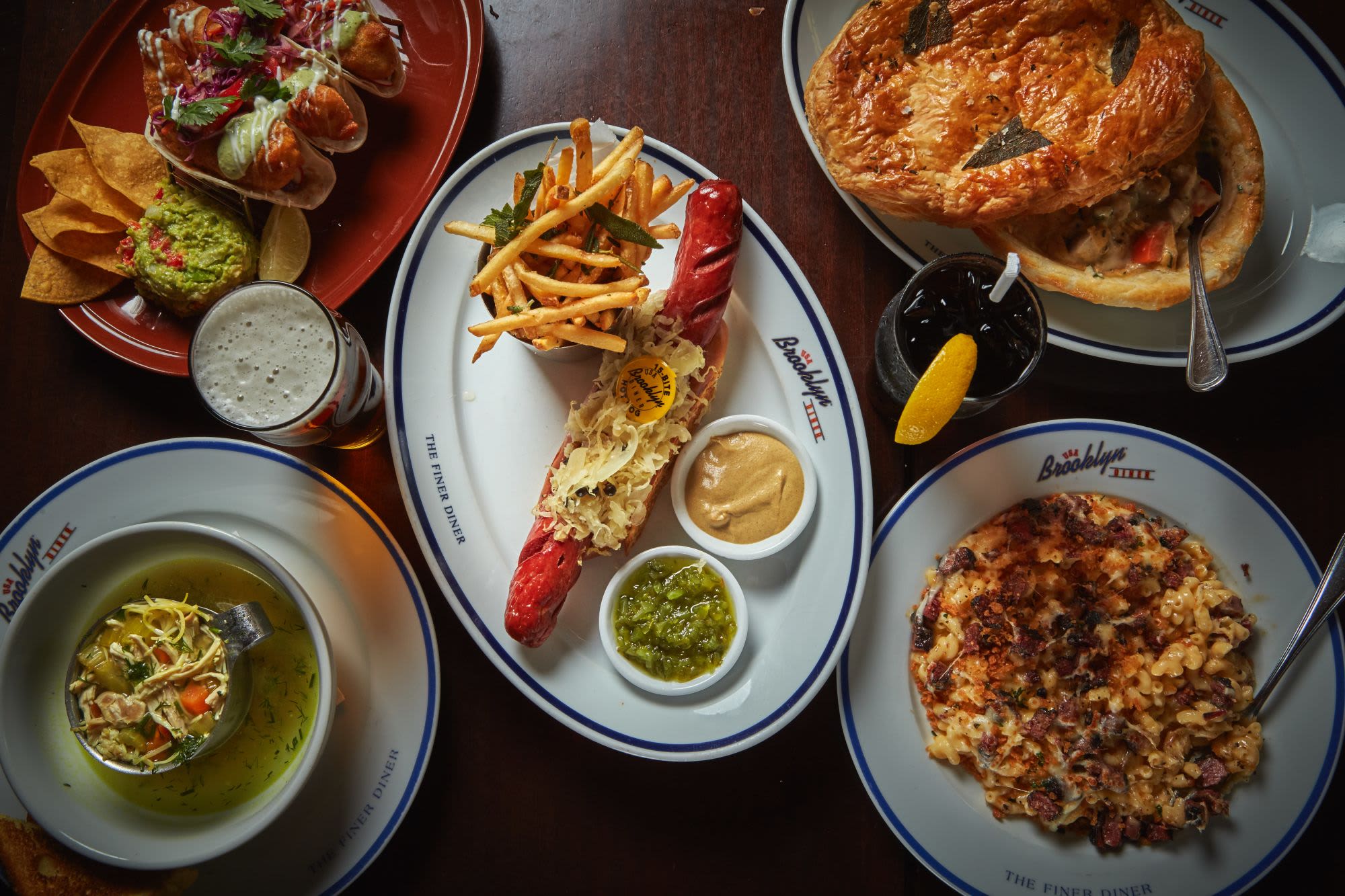 Sausage plate, tacko plate and various menu items from the Brooklyn Diner