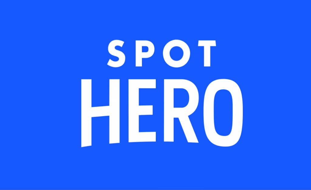 Spothero logo against blue background