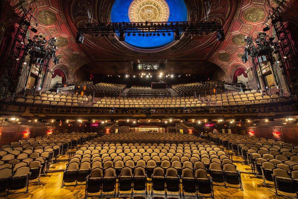 Interior of Studio 54 from the perspective of the stage.