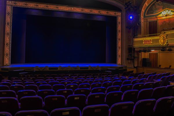 View of the stage from the back orchestra of the Todd Haimes Theatre 