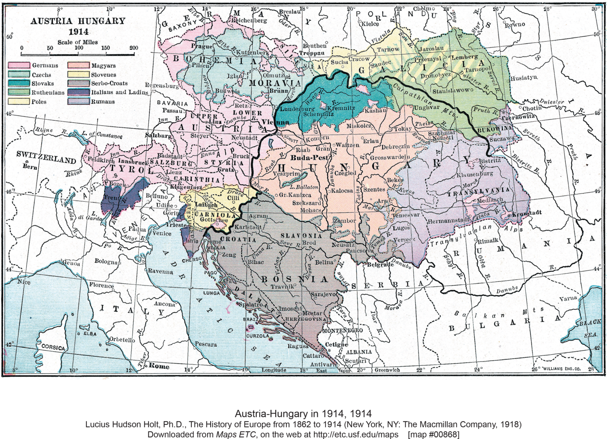 A 1914 map of Austria-Hungary