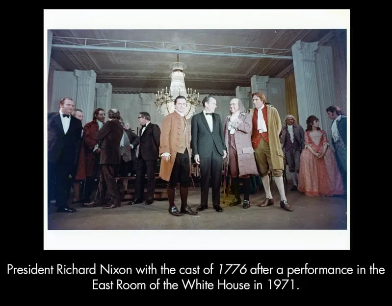 President Richard Nixon with the cast of 1776 after a performance in the East Room of the White House in 1971.