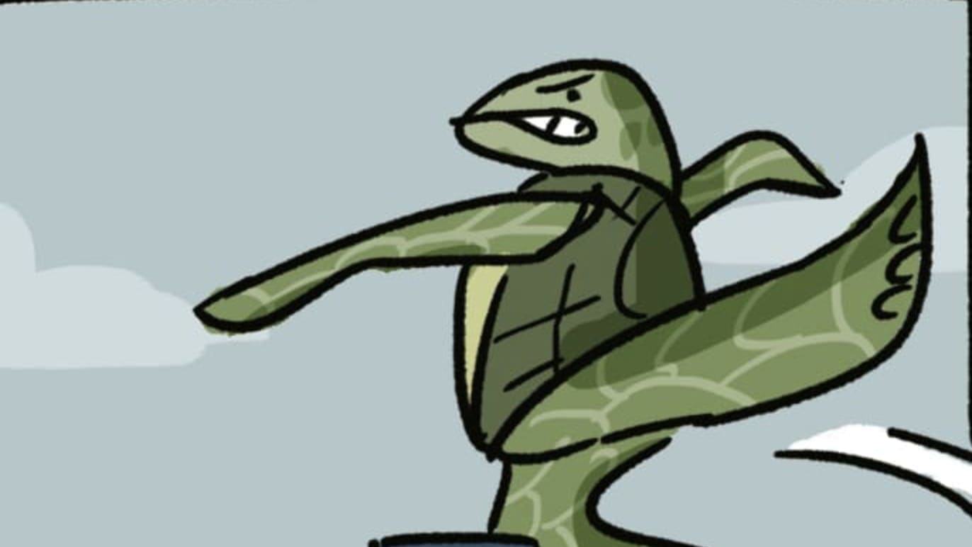 A Green Turtle takes the Bottle Cap Challenge