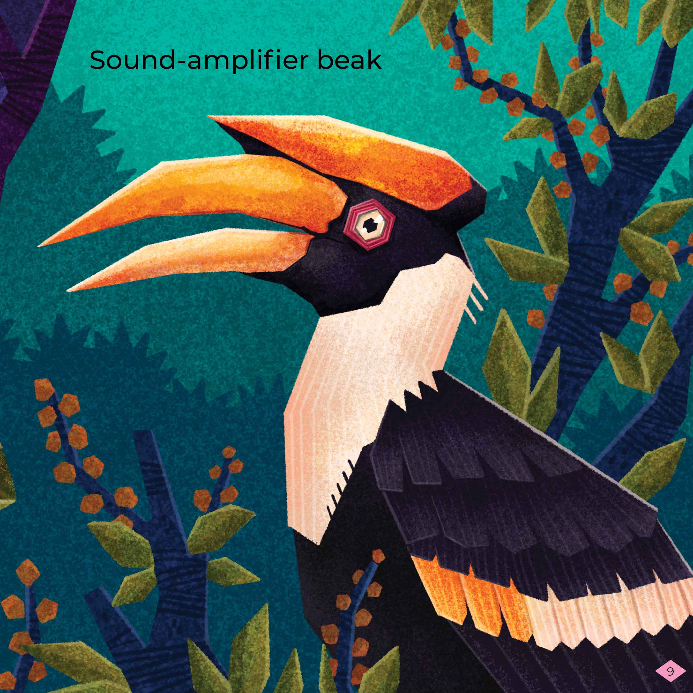 Hornbill shave unique helmet-like structures on their beaks which help their call travel farther by making the sound boom louder. 