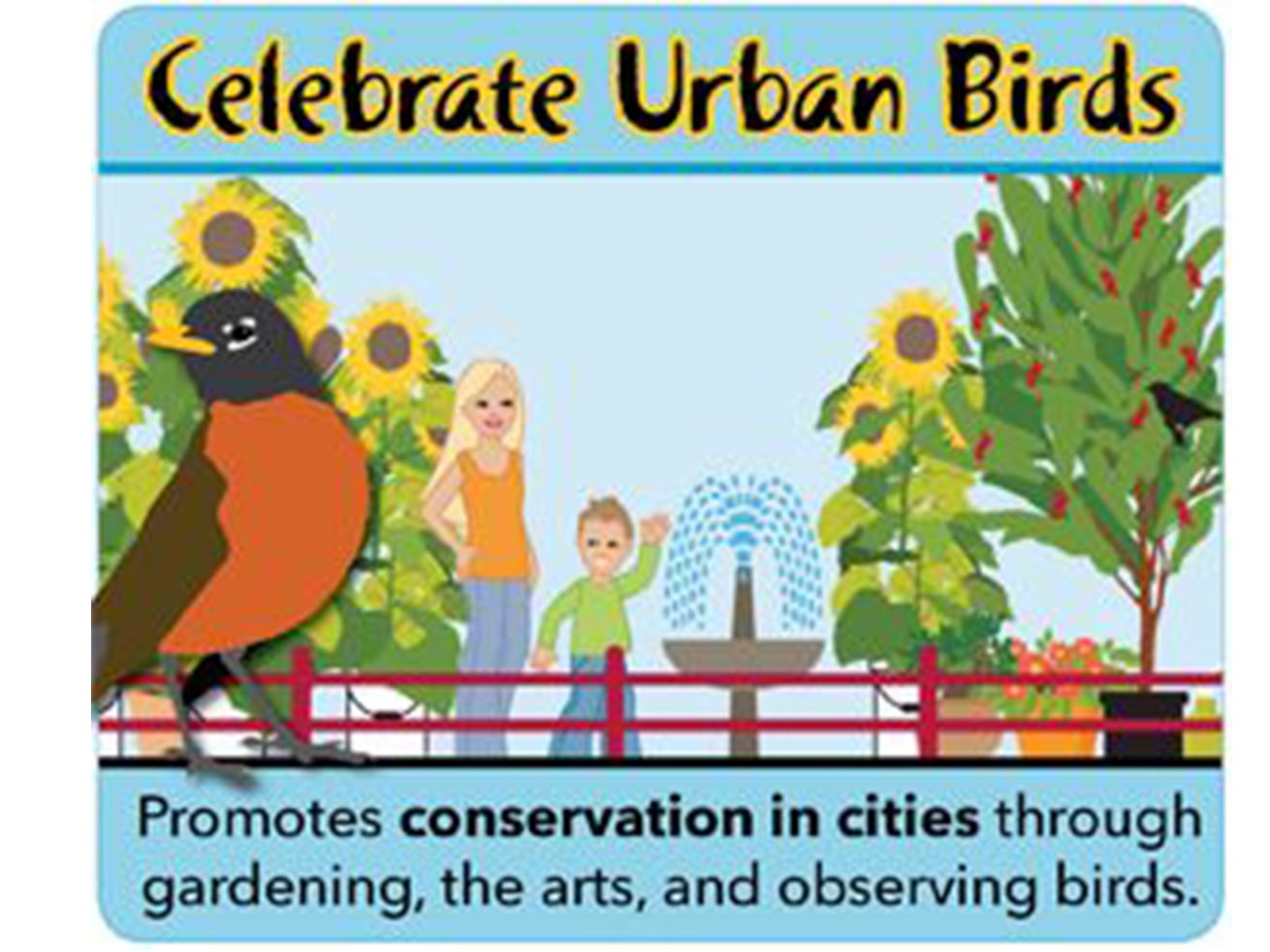 The Cornell Lab of Ornithology’s Celebrate Urban Birds initiative includes music and arts, neighbourhood greening, and other community habitat-creation efforts. Photo: Pinterest 