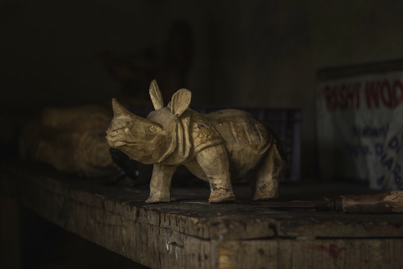 A rhino woodcarving of six inches made by Das. Photo: Sumit Das
