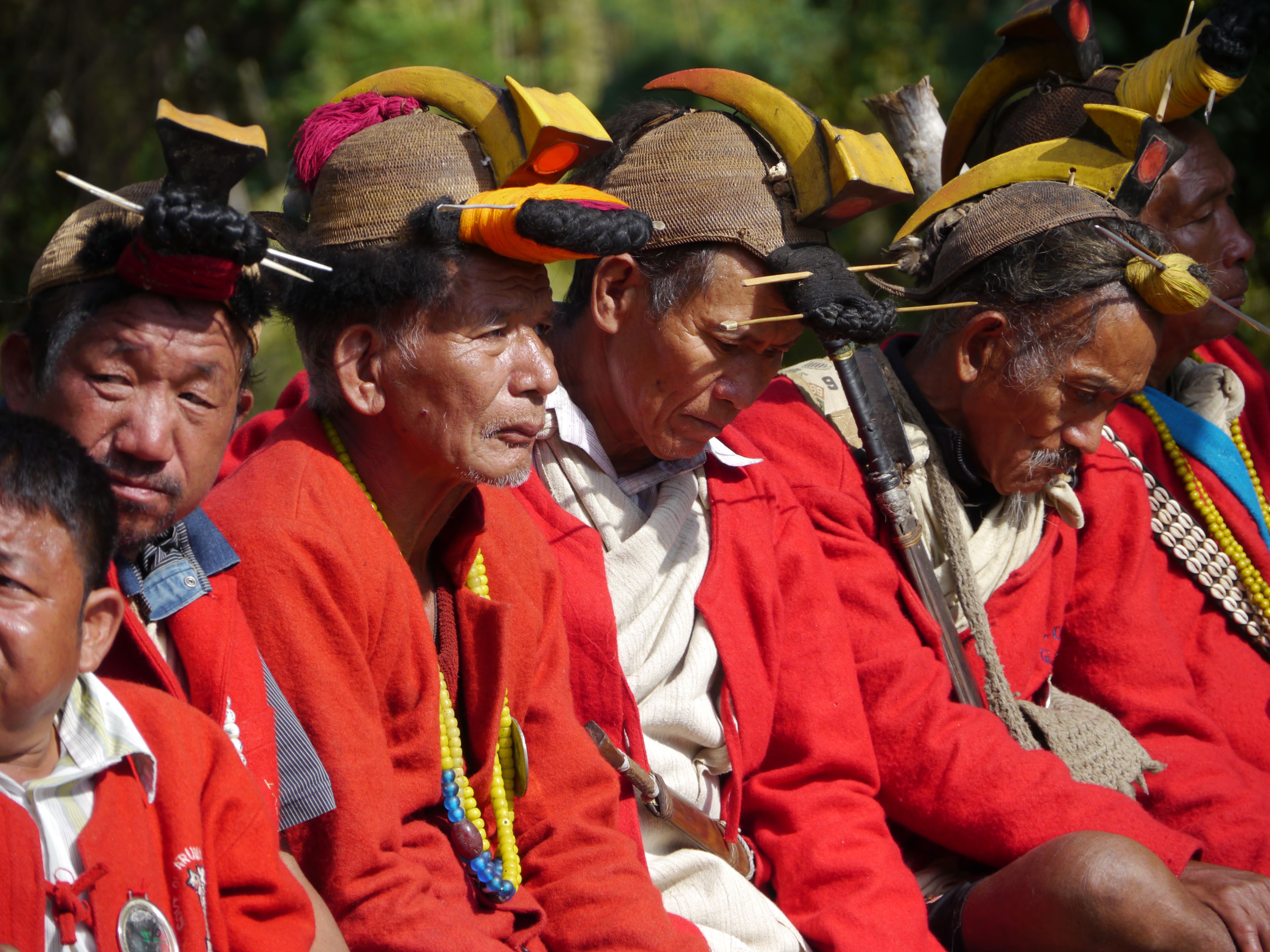 The Nyishi tribe has a long tradition of adorning their headgear with the beaks of hornbills. Recent conservation efforts have convinced many to stop hunting hornbills, and some have become involved in hornbill conservation. Photo: Aparajita Datta
