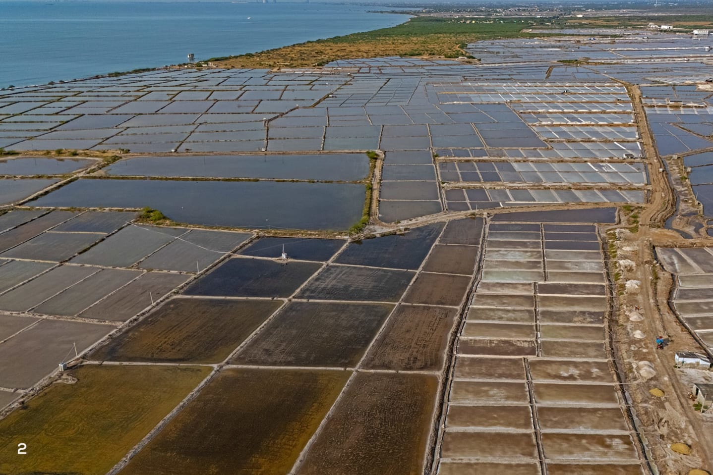 Aerial photo of the salt pans in Tuticorin, Tamil Nadu