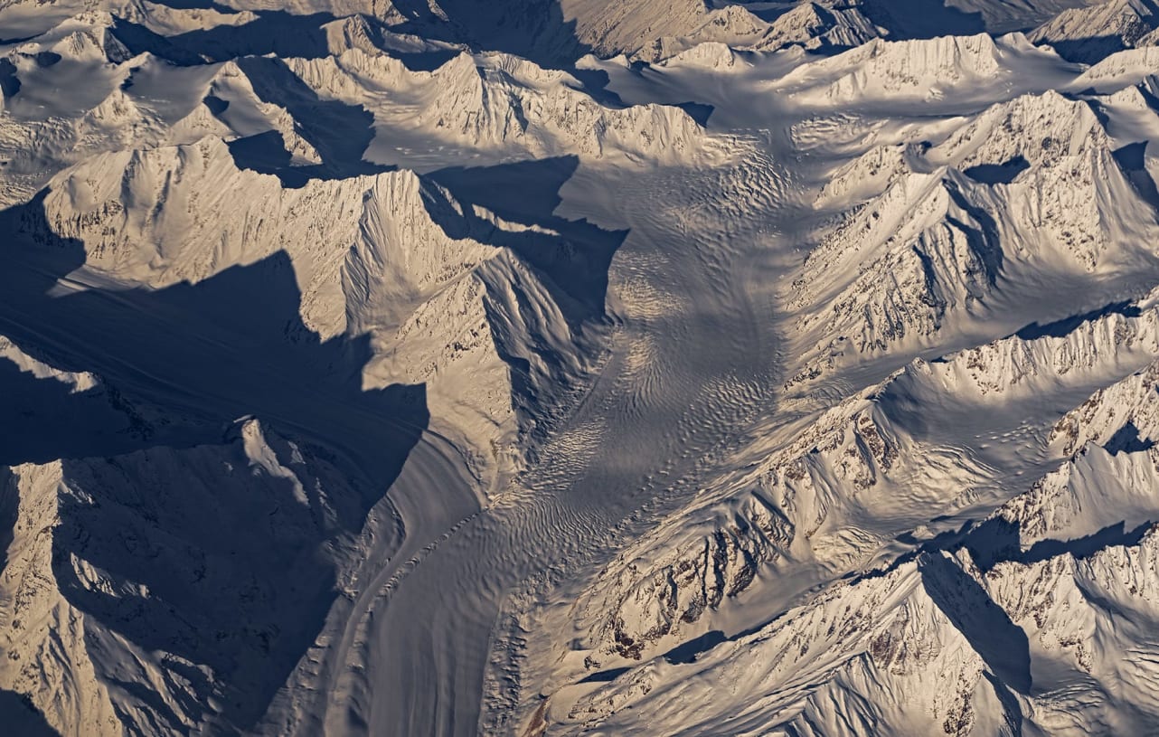Aerial image of a snow-covered Wari La in Ladakh, India