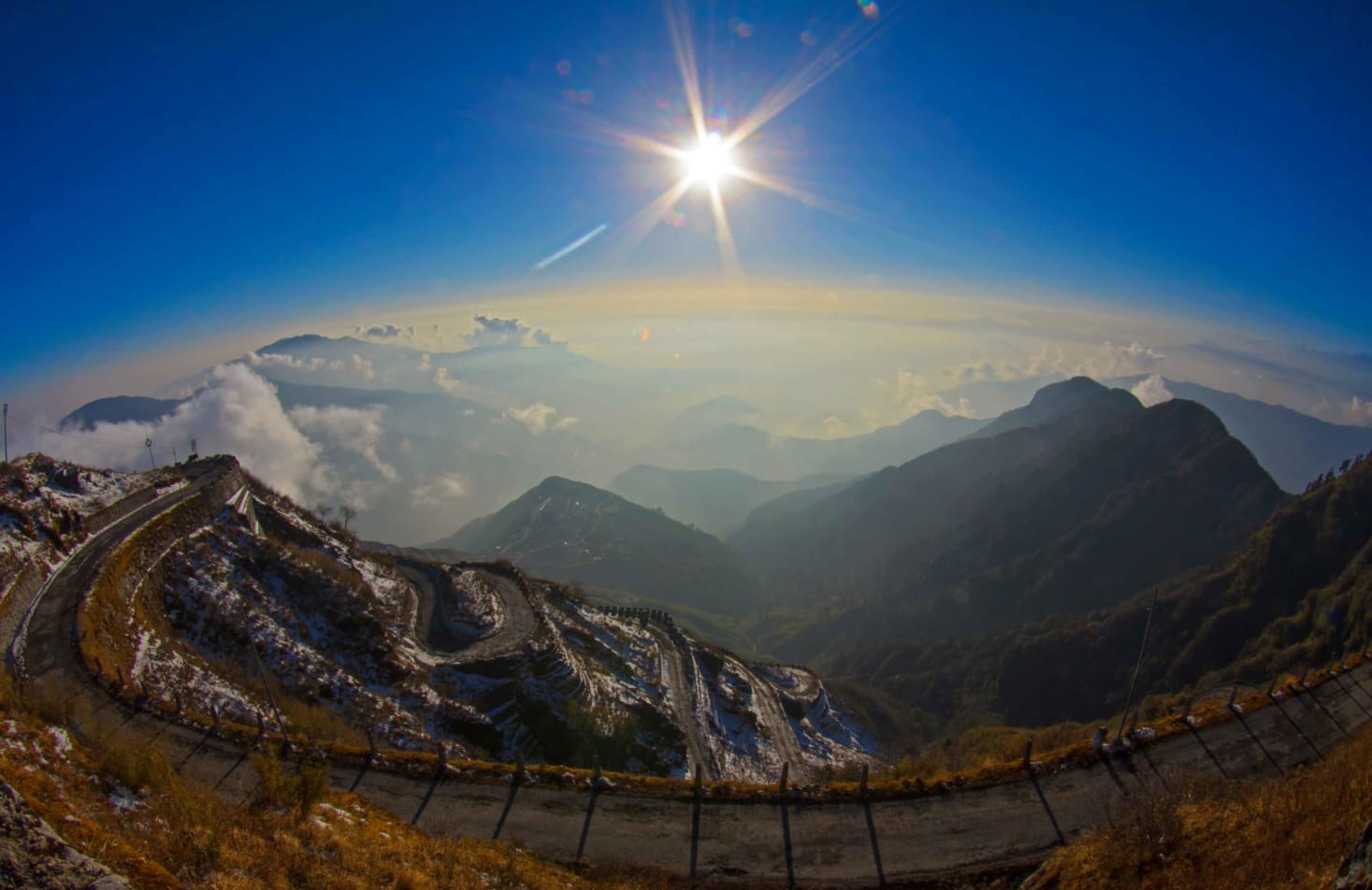 An aerial image of Sela Pass, near Sikkim.