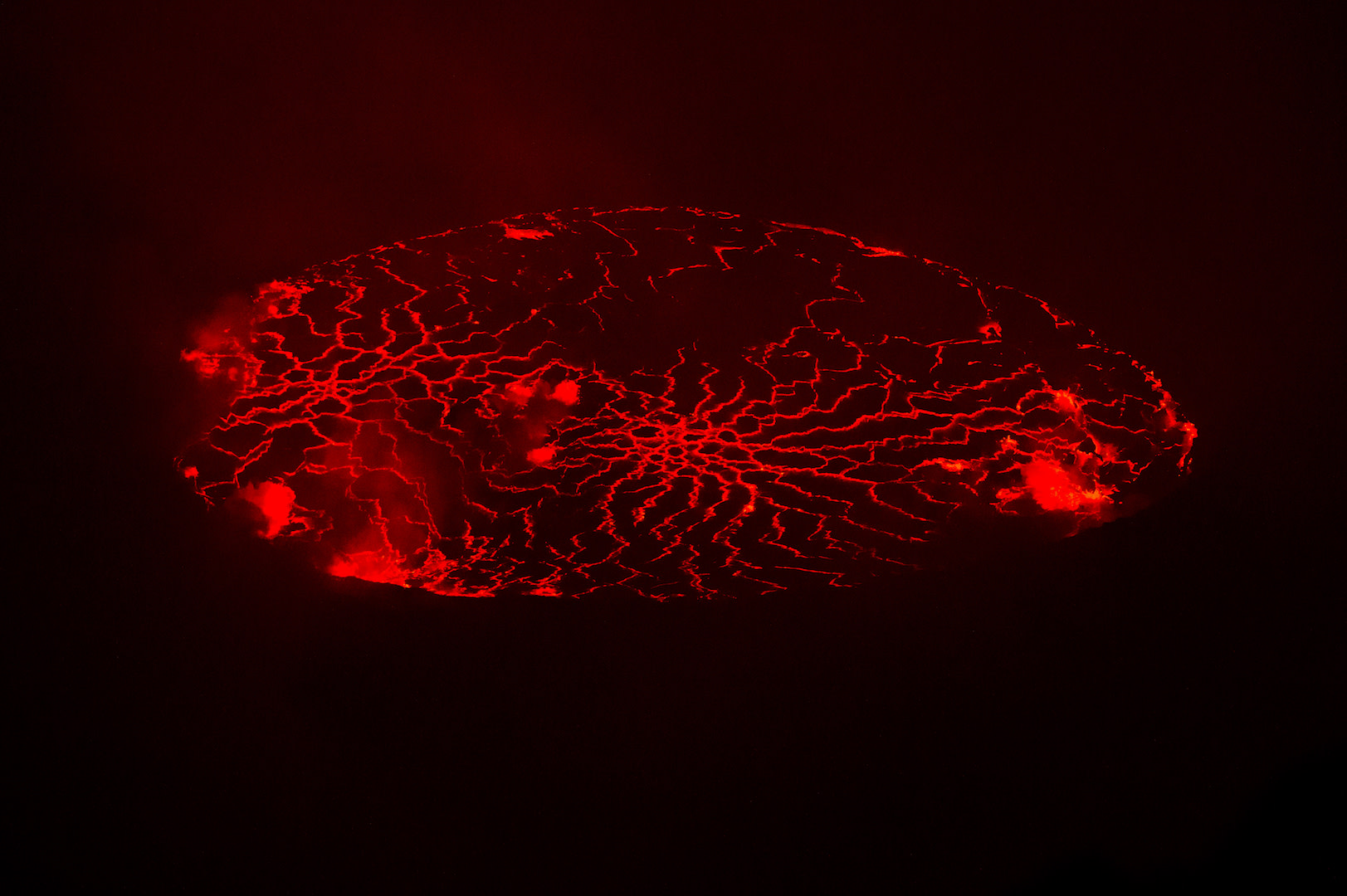 Fiery Red Glow at Nyiragongo Volcano