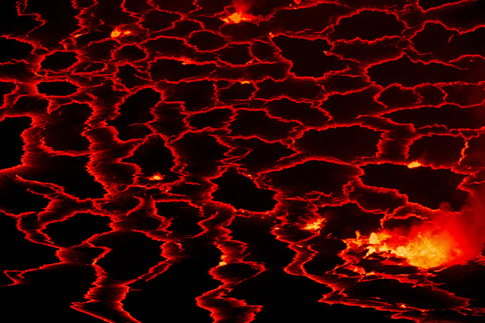 Fiery Red Glow at Nyiragongo Volcano