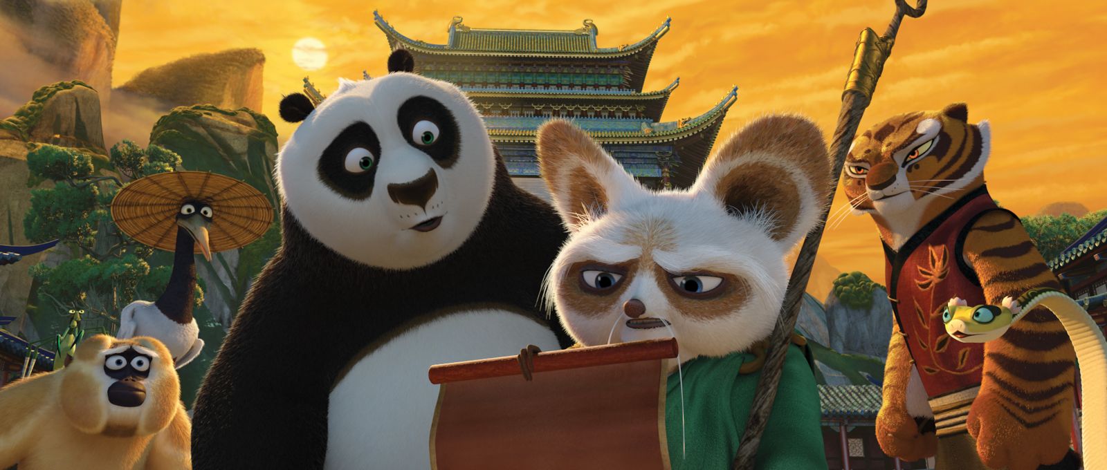 The popular Kung Fu Panda movies feature both the giant panda (as Po) and the red panda (as the stern teacher Shifu). Though they aren’t actually related, in the celluloid world they share the same turf. Photo: Still from movie