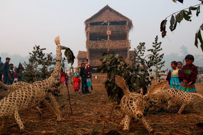 A theatrical scene of Kaziranga National Park, crafted in bamboo by amateur artist Golap Kutum. Photo: Bikash Kumar Bhattacharya