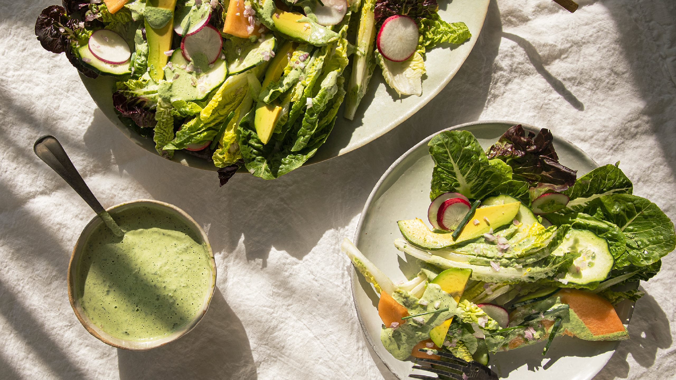 Little Gems Salad with Avocado Green Goddess Dressing Recipe