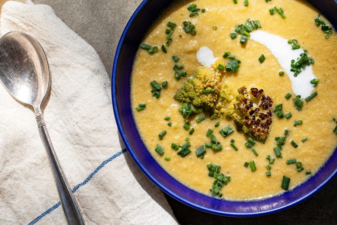 Roasted Romanesco Soup with Buttermilk & Chives