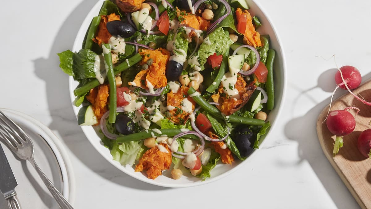 Sweet Potato Niçoise Salad with White Bean Dressing