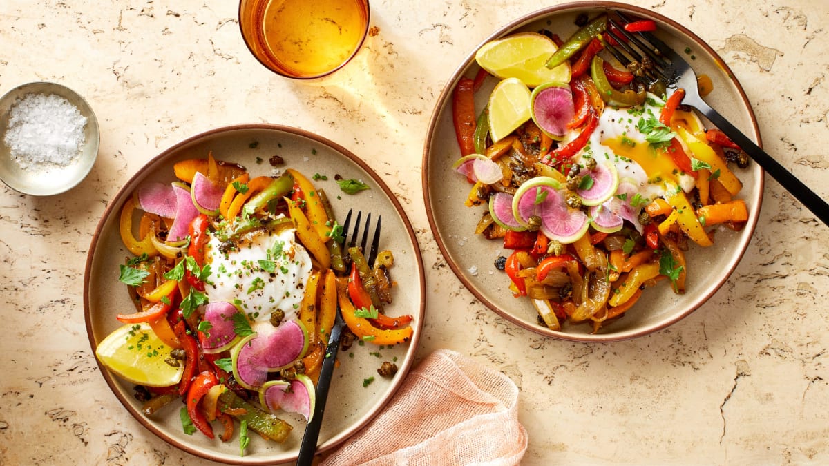 Sautéed Veggies with Poached Eggs | Roundglass Living