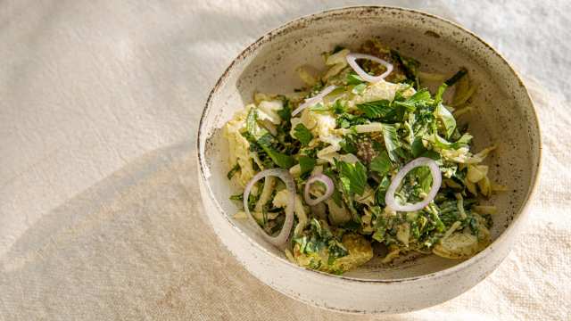 Sorrel & Cabbage Salad with Pistachio Dressing