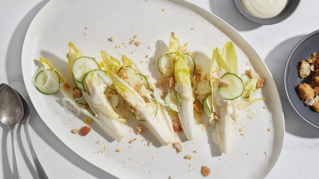 Endive with Cucumbers, Onions & Crouton Crumbs
