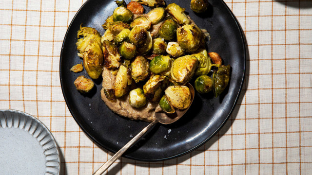 Roasted Brussels Sprouts with Chestnut Purée