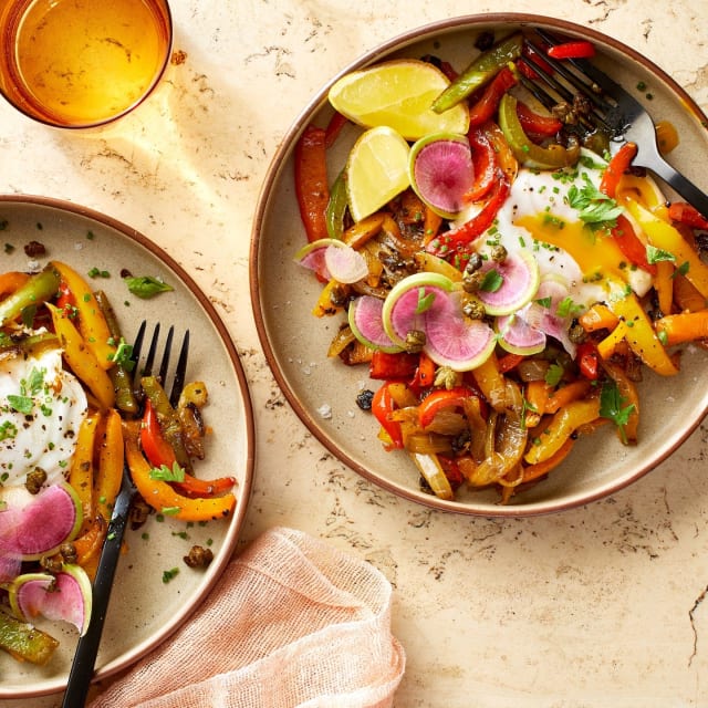 Sautéed Veggies with Poached Eggs