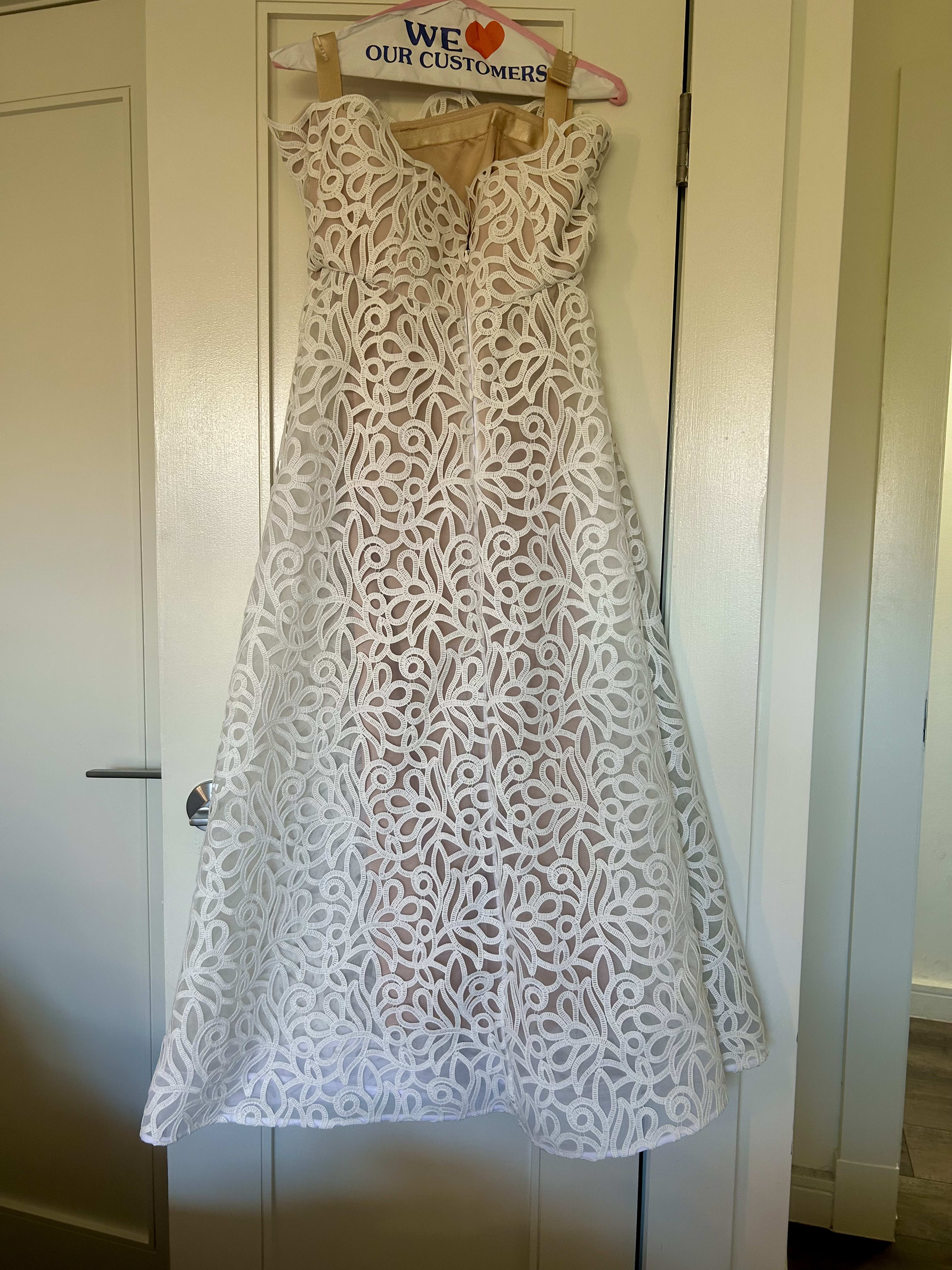 milly petunia strapless lace a-line midi dress Petunia Lace Gown in White