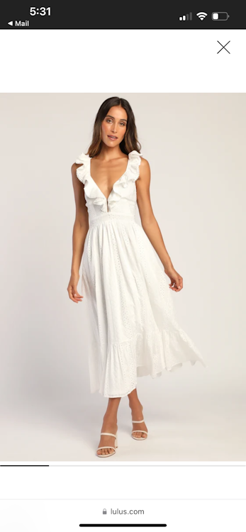 Sicilian Sun White Eyelet Embroidered Ruffled Lace-Up Midi Dress | rowely