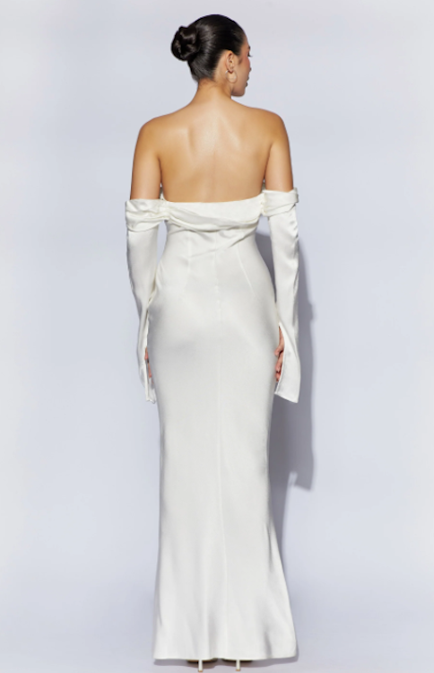 fitted lace wedding dress Wholesale Off Shoulder Cowl Neck Scuba Crepe Maxi Dress – City Goddess main image 0