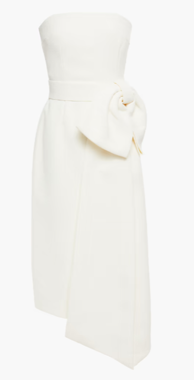 Rebecca Vallance Greta Strapless Bow-embellished Cloqu Midi Dress In Ivory  (Never Worn, Tags On) | rowely