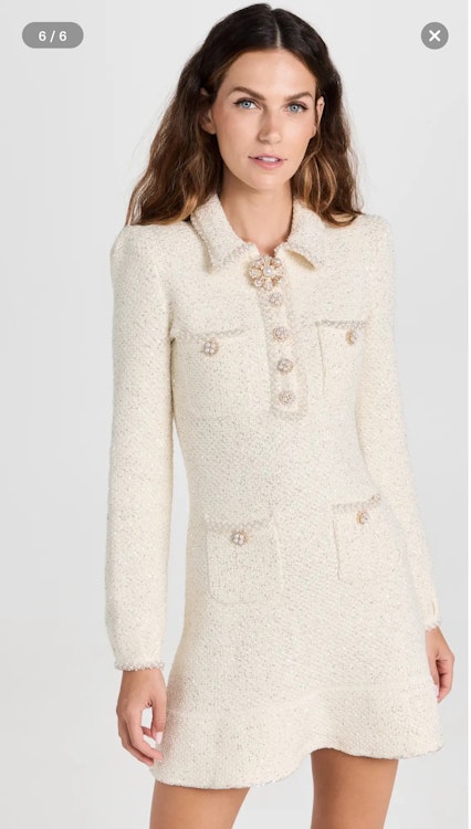 Self Portrait Embellished sequined boucl-knit mini dress size medium |  rowely