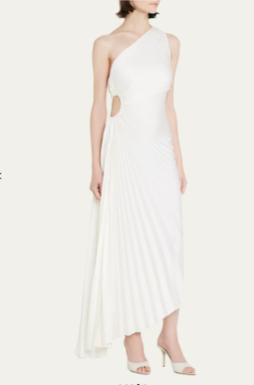 A.L.C. Delfina Pleated Long Asymmetric One-Shoulder Dress | rowely