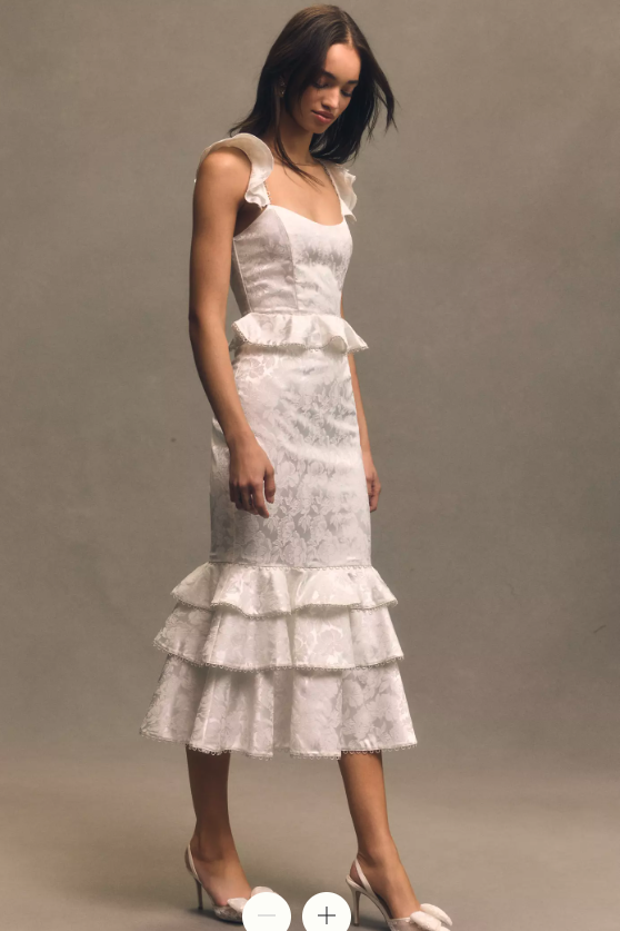 v. chapman violet corset ruffled tiered hem midi dress V. Chapman Violet Corset Ruffled Tiered Hem Midi Dress