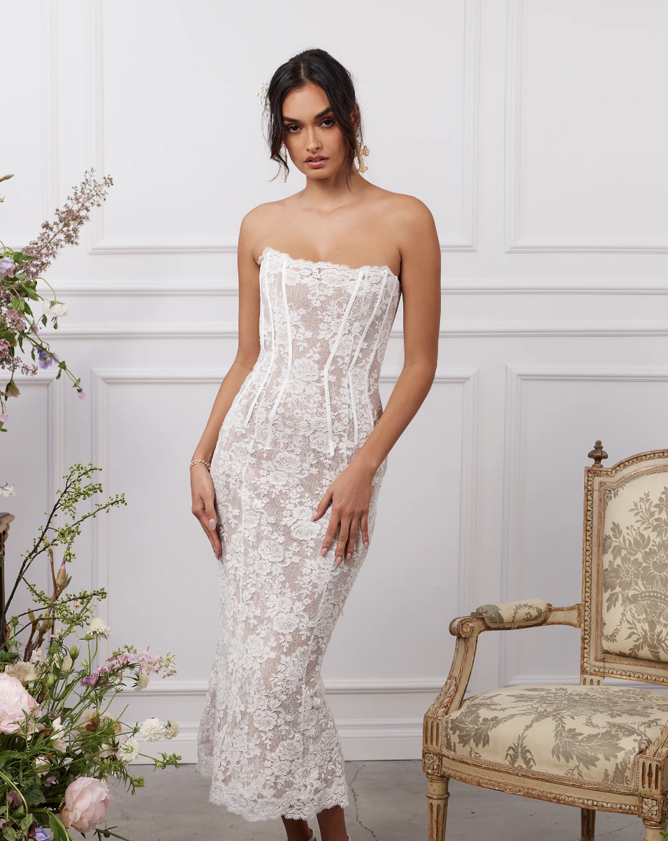 chinese dress ladies The Waverly Dress in White Chantilly Lace  V. Chapman