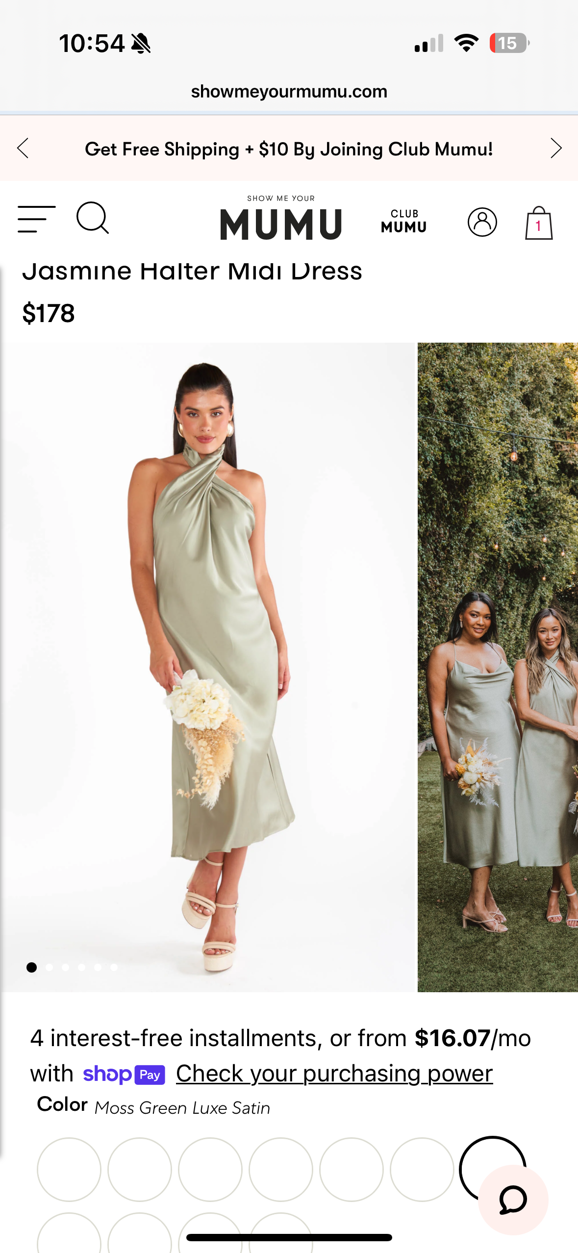 Jasmine Halter Dress Moss Green Satin | rowely