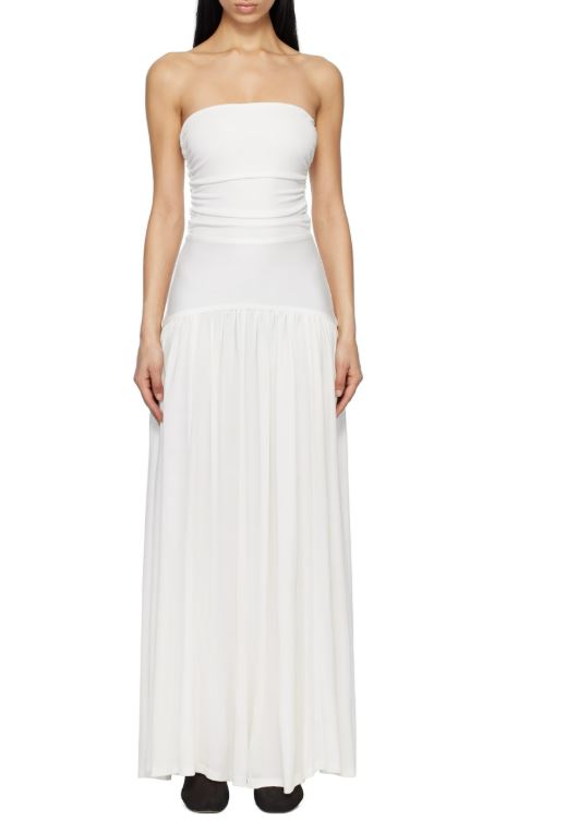white jersey prom dress ASHLEYlauren 12194 Pearl & Stone Embellished Gown