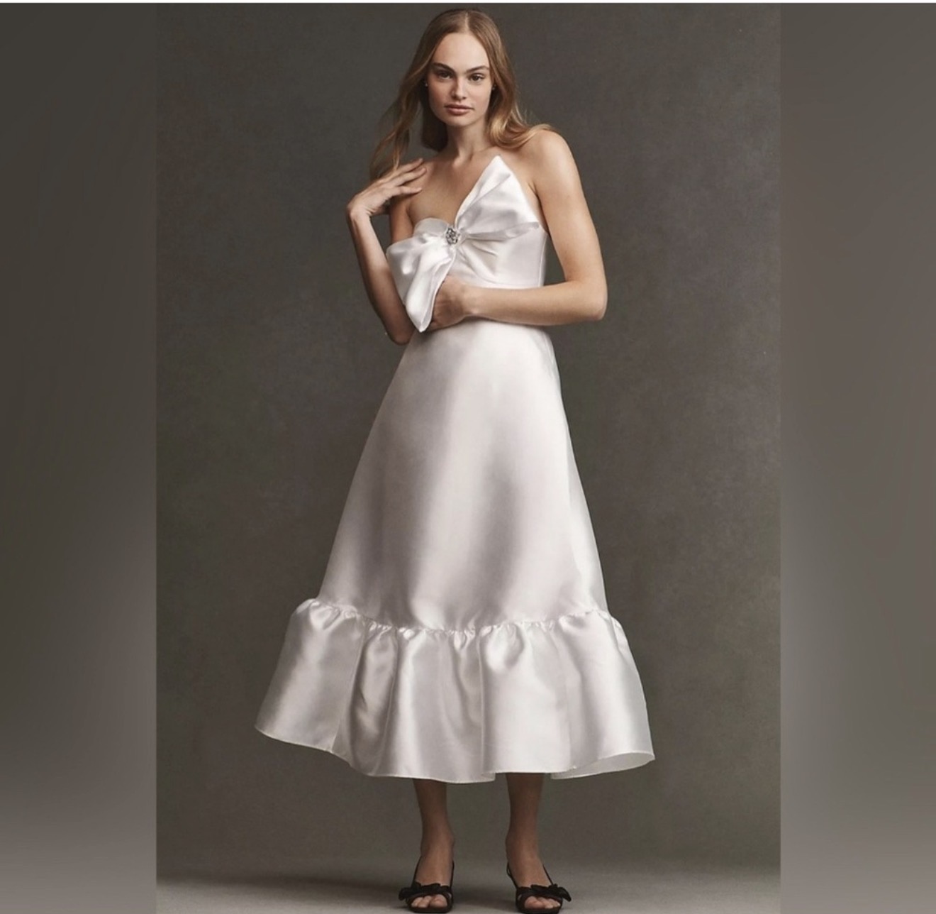 satin midi dress long sleeve Pleated Satin Midi Dress