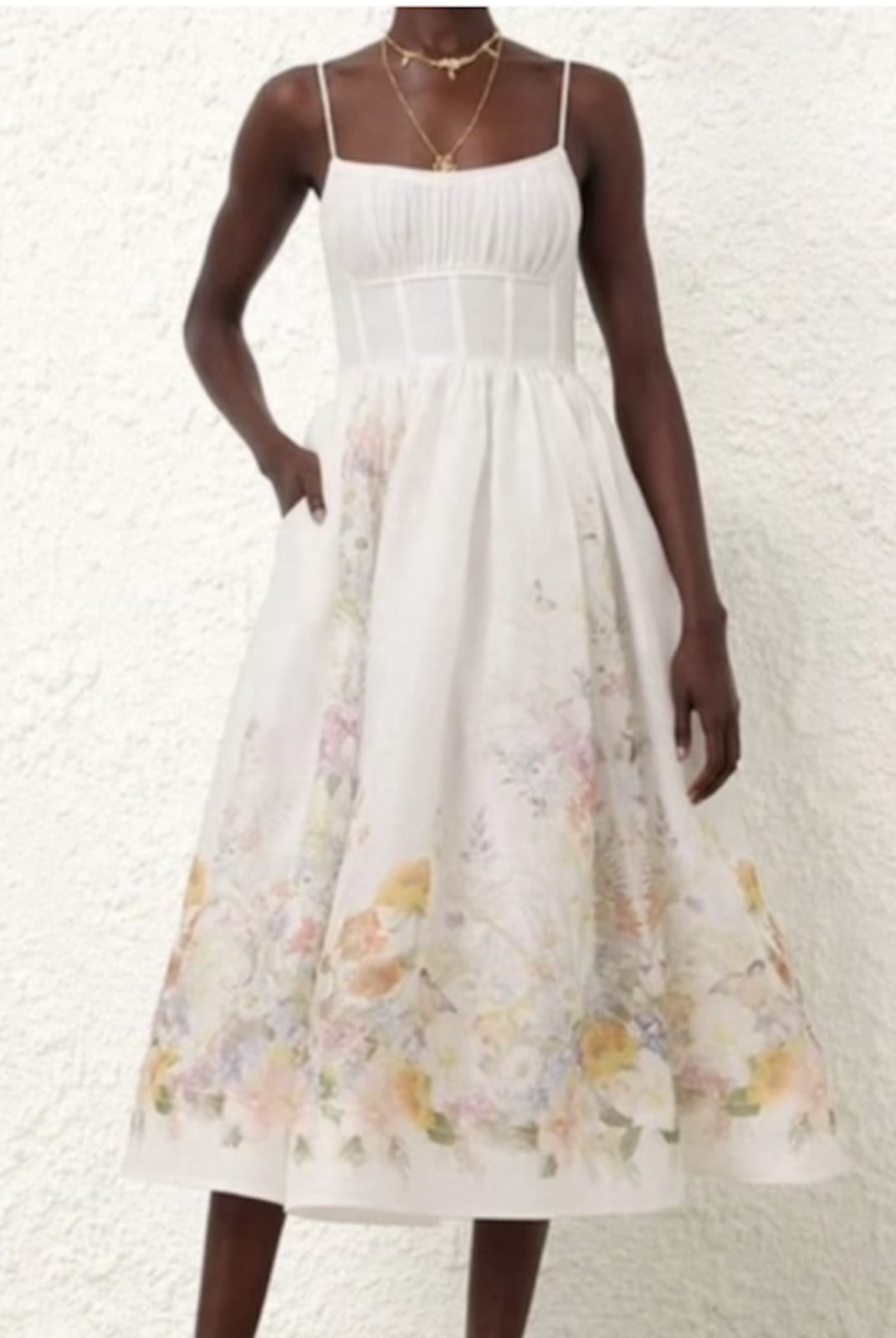 knee length dresses for ladies Zimmermann Awaken Chambray Floral Picnic Midi Dress