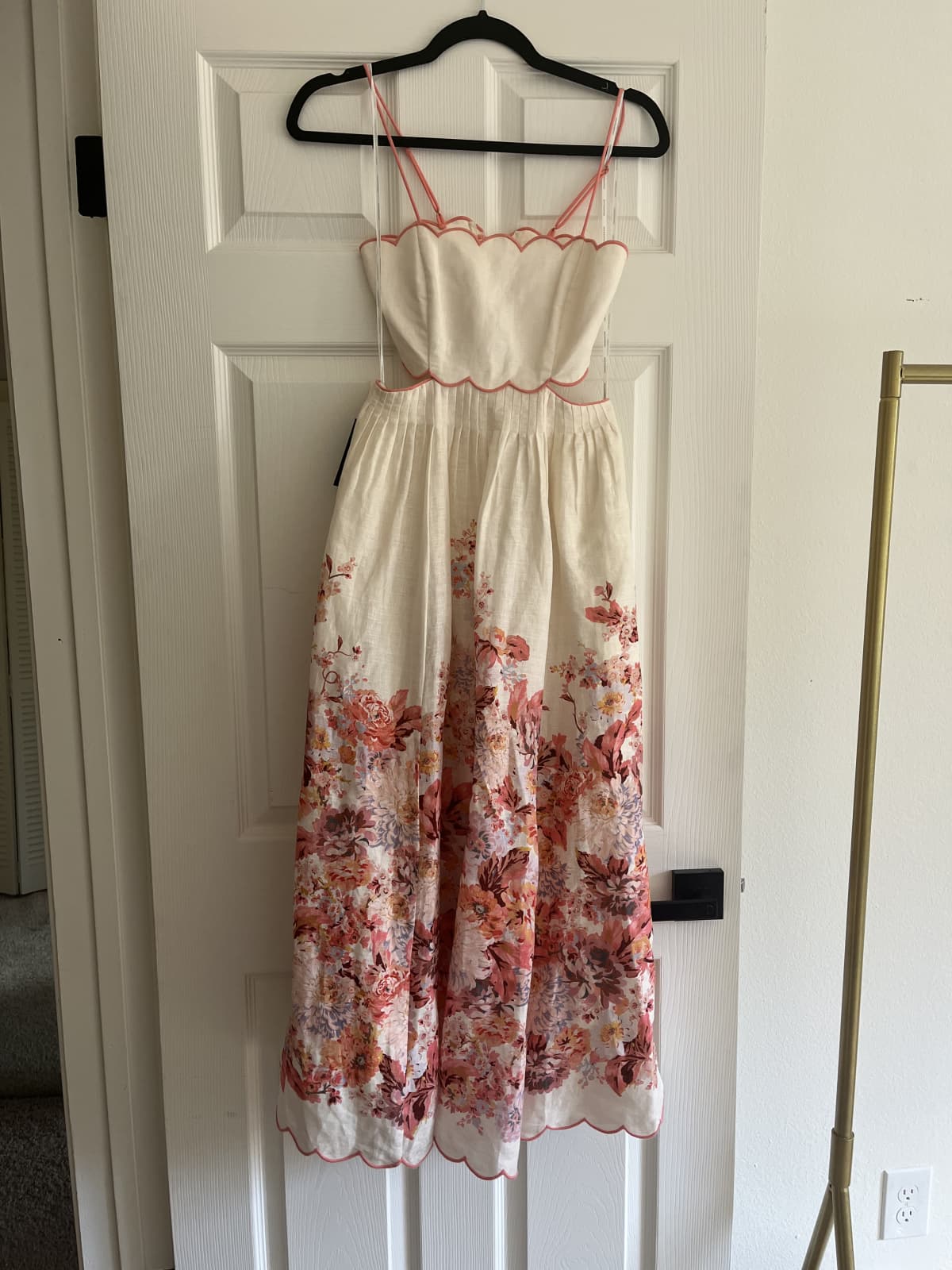 Zimmermann Devi cutout floral-print linen midi dress | rowely