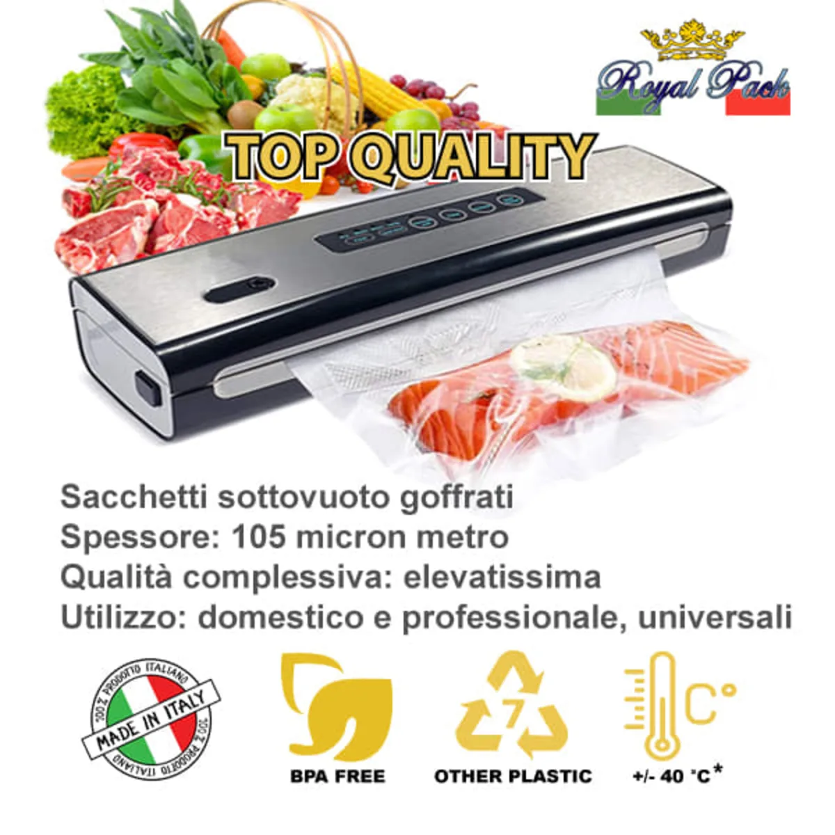 Royal Pack Top Quality rotoli sottovuoto goffrati 105 micron