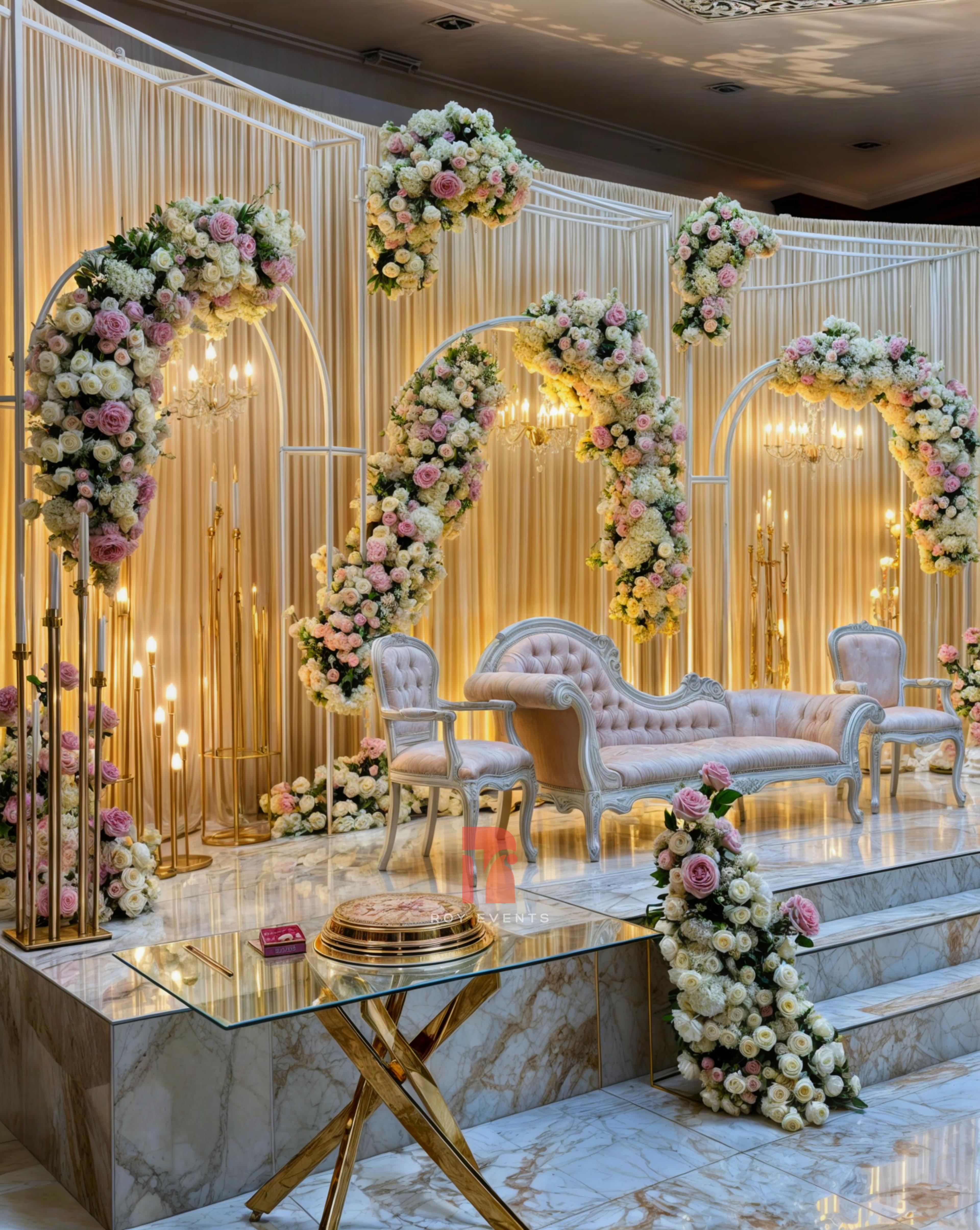 Elegant White and Pink Rose Wedding Arch Decoration