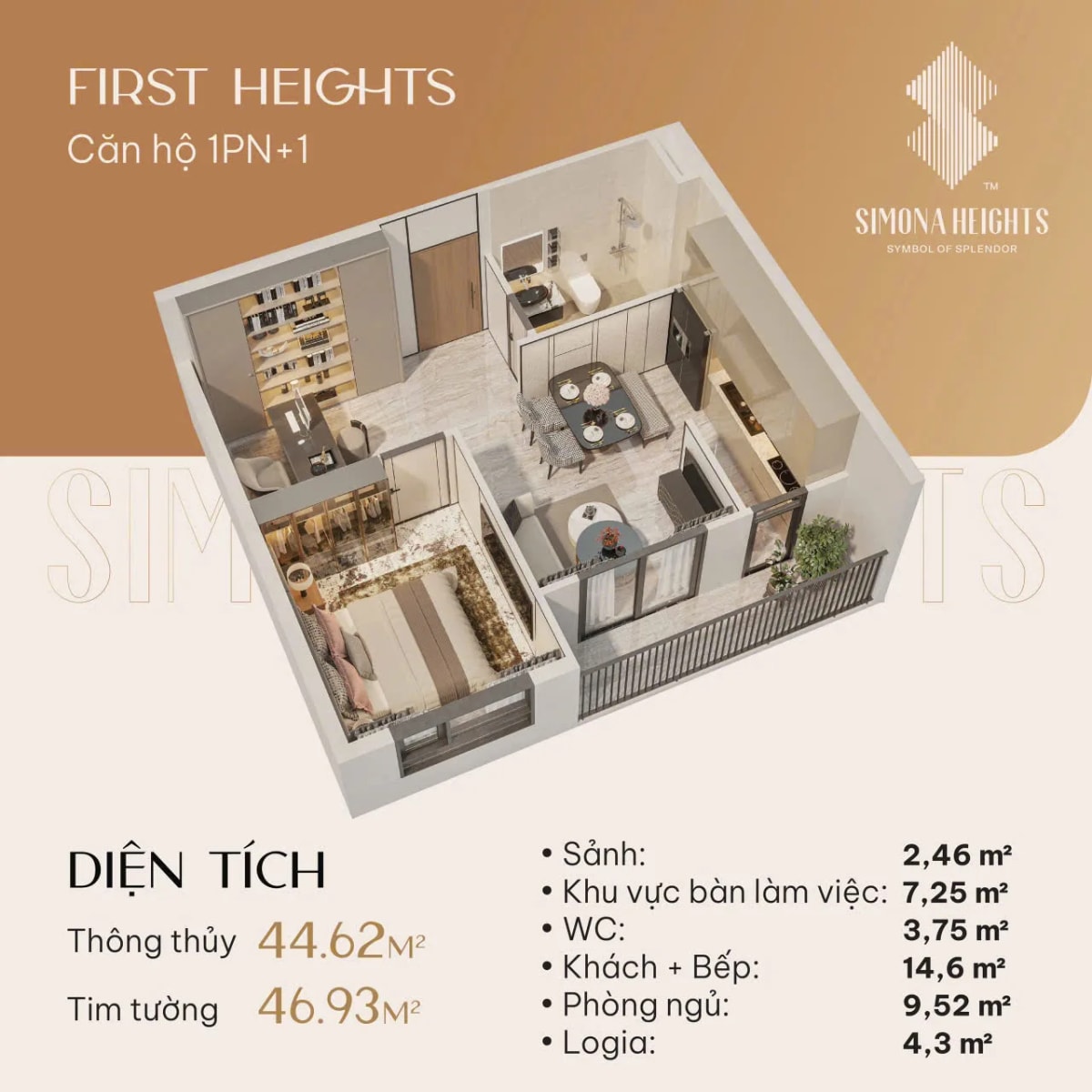 Bán căn hộ Simona Heights 1PN, 1WC - View Biển