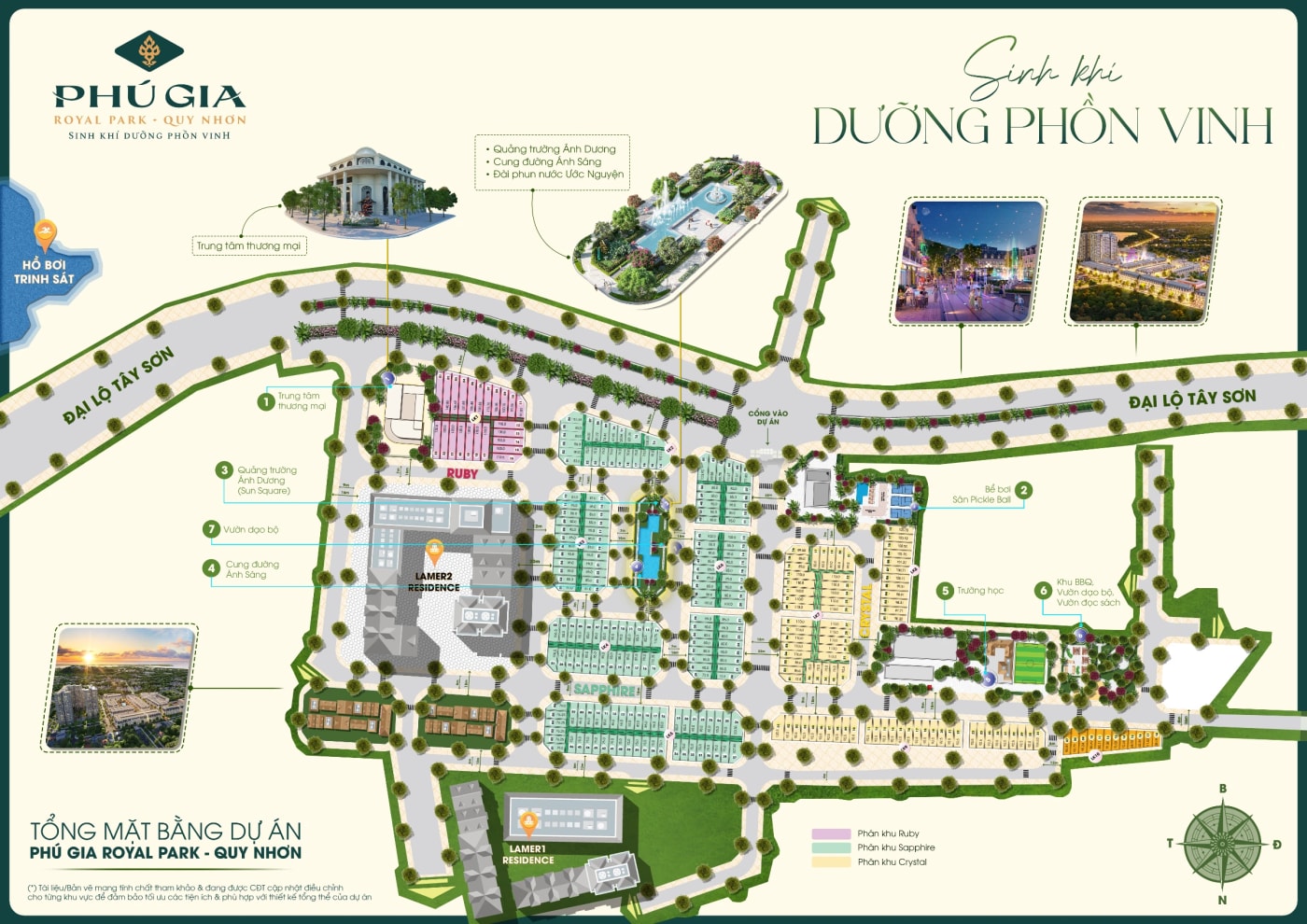 Tổng mặt bằng minh họa Phú Gia Royal Park Quy Nhơn với các dãy nhà liền kề, đường nội khu và cảnh quan