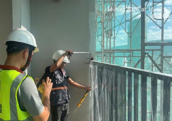 Kiểm tra khu vực ban công căn hộ Simona Heights Quy Nhơn ngày 14/08/2026