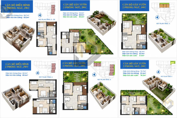 Thiết kế căn hộ sân vườn 2PN 2WC The Calla Quy Nhơn